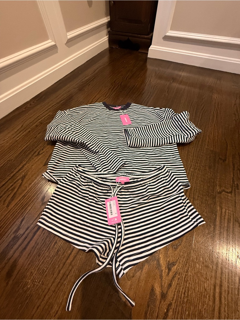 Navy and White Stripe Set - Soft Long Sleeve Top & Shorts